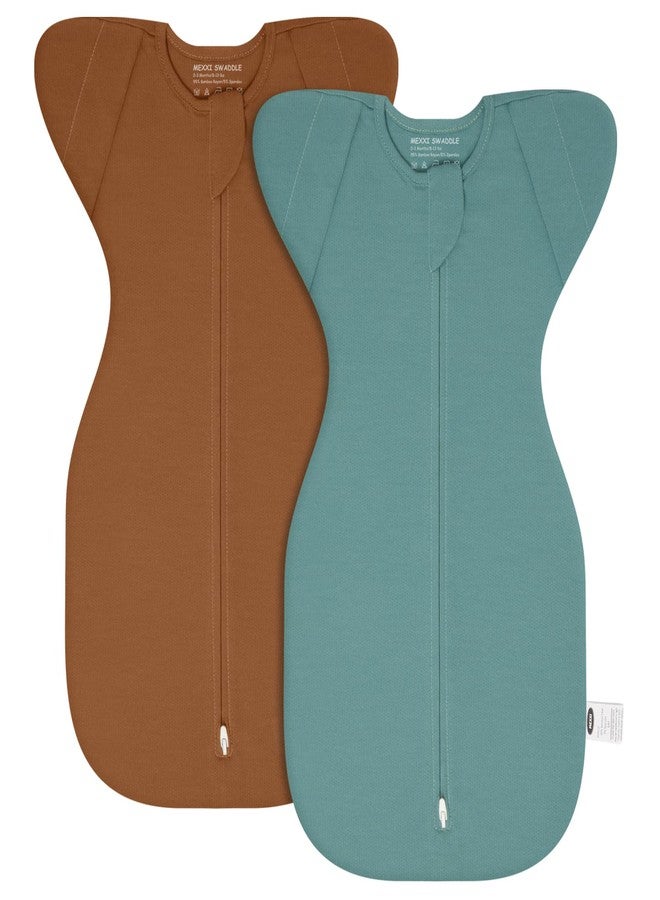 MEXXI Swaddle Baby Sleep Sack With Arms Up, 2 Pack Baby Transitional Swaddle with Double Zipper,100% Organic Cotton Swaddles for Newborns 0.5 TOG (Brown+Sage Green, 0-3 Months) - Image 1